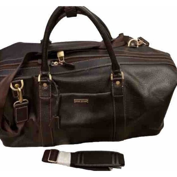 New BROOKS BROTHERS Pebbled Brown Leather Travel Luggage Weekend Bag w/ Lock&key - Picture 3 of 16
